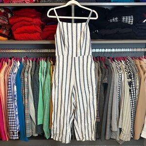 Old Navy white/gray striped sleeveless adjustable strap 2 pocket jumpsuit size S